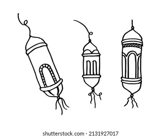 Doodles line art of ramadan kareem greeting card concept. Vector illustration.