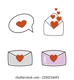 Doodles love letters and love mail icons, vector illustration