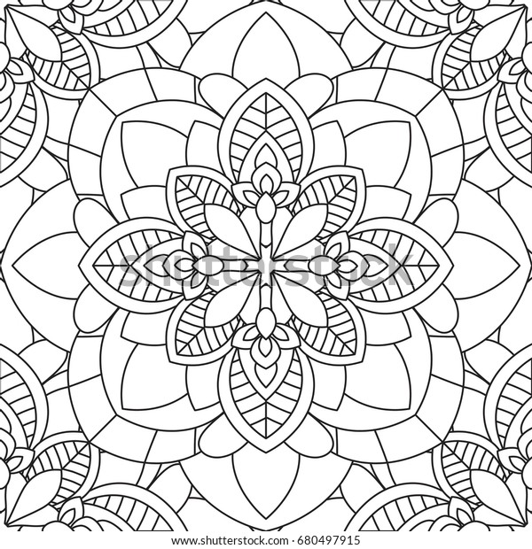 Doodles Mandala Seamless Pattern Adult Coloring Stock Vector Royalty Free 680497915