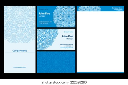 Doodles mandala spa salon stationary templates set vector illustration 