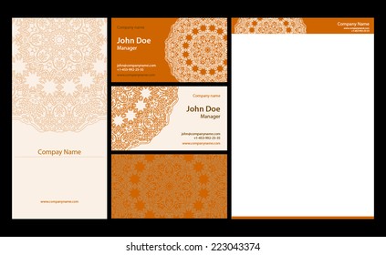 Doodles mandala spa salon stationary templates set vector illustration