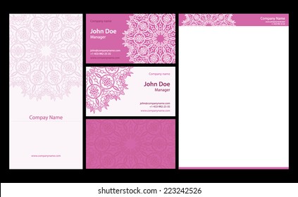 Doodles mandala spa salon stationary templates set vector illustration