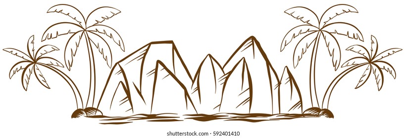 Ilustración de los doodles y los cocoteros