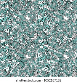 Doodles neutral, blue and black on colors. Vector. Nice fabric pattern. Design. Seamless pattern Print. Flat elements.
