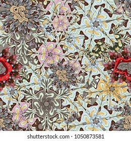 Doodles neutral, gray and black on colors. Seamless Elegant vector texture with floral elements.