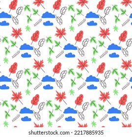Doodles in notepad - autumn theme vector scribbles, seamless pattern