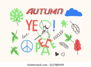 Doodles in notepad - autumn theme vector scribbles