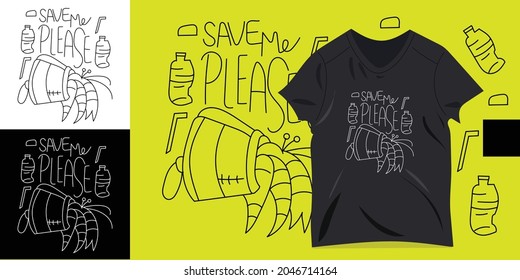 Doodles ocean pollution quotes. Save my ocean with t-shirt mockup design