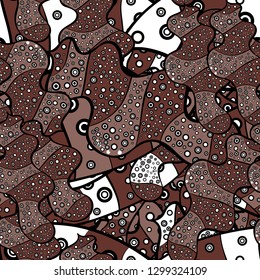 Doodles on a neutral, brown and black colors. Seamless pattern Beautiful fabric background. Vector texture. Illustration.