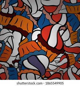 Doodles on orange, black and white colors. Watercolor, hand drawn. Vector - stock. Seamless background pattern.