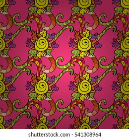 Doodles on pink background. Yellow. Curls. Radial gradient shape. Vector. Row.
