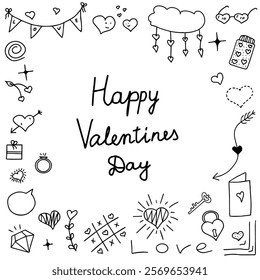 Doodles on Valentine's day on a white background. The inscription St. Valentine.