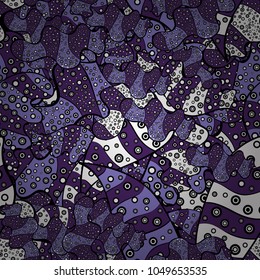 Doodles on a violet, black and white colors. Seamless pattern Beautiful fabric background. Illustration. Vector texture.
