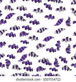 Doodles on a white, violet and black colors. Illustration. Vector texture. Seamless pattern Beautiful fabric background.