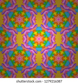 Doodles orange, yellow and blue on colors. Seamless Elegant vector texture with floral elements.