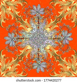 Doodles orange, yellow and neutral on colors. Seamless Elegant vector texture with floral elements.