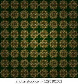 Doodles ornament on a green background. Vector seamless background. Colored patterns antique.