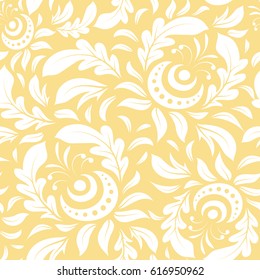 Doodles ornament on a yellow background. Vector seamless background. Colored patterns antique.