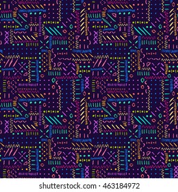 Doodles ornament seamless pattern. Geometric retro background. Abstract sketch vector. Ikat effect texture. Trendy wallpaper or clothes fabric.