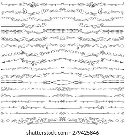 Doodles ornate decor set.Border,dividers,frames,arrows,brushes.Floral decoration.For design templates,invitations,menu.,ornament.Vintage Hand drawing .Weddings,Valentines day,holidays,birthday Vector
