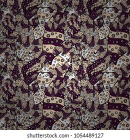 Doodles pattern. Beige, black and purple on colors. Vector illustration. Seamless pattern Abstract cute background. Design wrapping and gift paper, greeting cards, banner and posters design.