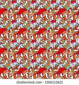 Doodles pattern. Seamless Abstract interesting background. Vector. Tender fabric pattern. Orange, black and white on colors.