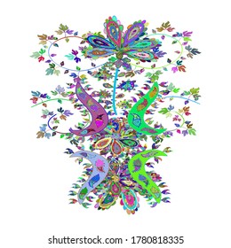 Patrón de garabatos. Patrón de tela de licitación. Verde, blanco y azul sobre los colores. Vector. Resumen sin problemas interesante fondo.