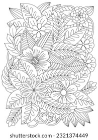  Doodles pattern. Vector black and white colorin page for colouring book. Coloring pages for adult. 