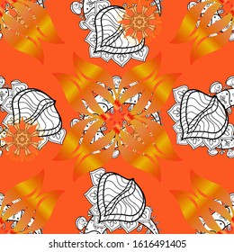 Doodles pattern. Vector illustration. Design wrapping and gift paper, greeting cards, banner and posters design. White, orange and yellow on colors. Seamless pattern Abstract cute background.