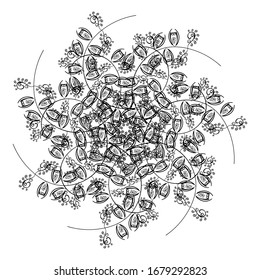 Doodles pattern. Vector. Seamless Abstract interesting background. Black, white and gray on colors. Tender fabric pattern.