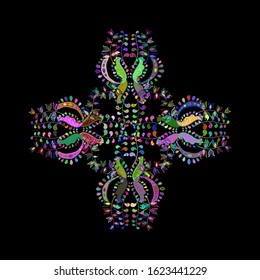 Doodles pattern for wrapping paper. Abstract nice background. Green, black and blue on colors. Vector illustration.