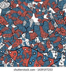 Doodles pattern for wrapping paper. Black, blue and white on colors. Seamless pattern Abstract nice background. Vector illustration.