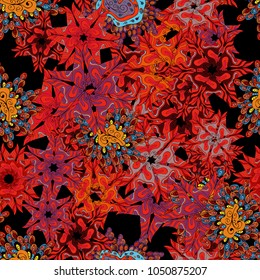 Doodles pattern for wrapping paper. Vector illustration. Abstract nice background. Red, black and orange on colors.