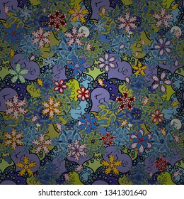 Doodles pattern for wrapping paper. Vector illustration. Abstract nice background. Violet, black and blue on colors.