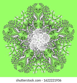 Doodles pattern for wrapping paper. White, black and green on colors. Abstract nice background. Vector illustration.