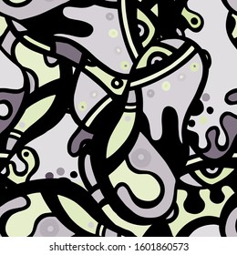 Doodles Print. Modern Seamless Pattern.  Black, Yellow Fun Hand Drawn. Linear Collage. Bizarre Street Art. Creative Trendy Style. Abstract, Contrast Shape. Doodle Crazy Vector Background.
