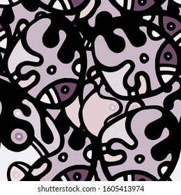 Doodles Print. Modern Seamless Pattern.  Gray, Bordo Chaotic Hand Drawn. Linear Collage. Bizarre Street Art. Creative Trendy Style. Abstract, Contrast Shape. Doodle Crazy Vector Background.
