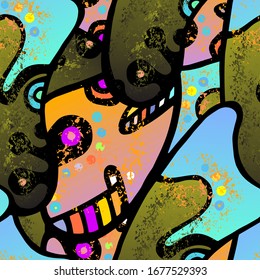 Doodles Print. Modern Seamless Pattern.  Vivid Packaging. Summer Hand Drawn. Linear Collage. Bizarre Street Art. Creative Trendy Style. Abstract Contrast Shape. Doodle Crazy Vector Background.
