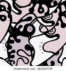 Doodles Print. Modern Seamless Pattern.  Gray, Bordo Funky Hand Drawn. Linear Collage. Bizarre Street Art. Creative Trendy Style. Abstract, Contrast Shape. Doodle Crazy Vector Background.
