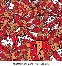 Doodles red, black and orange on colors. Seamless Elegant vector texture with floral elements.