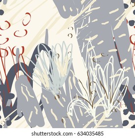 Doodles rough drawn with dots and strokes. Abstract seamless pattern. Universal bright background for greeting cards, invitations. 