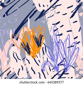 Doodles rough drawn with dots and strokes.Abstract seamless pattern. Universal bright background for greeting cards, invitations. Had drawn ink and marker watercolor texture.