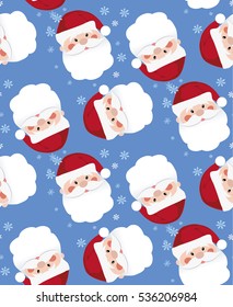 Doodles Santa Claus faces in seamless pattern.Snowflakes background.For Backdrop,background,fabric,Wallpaper.Humor Christmas,new year 