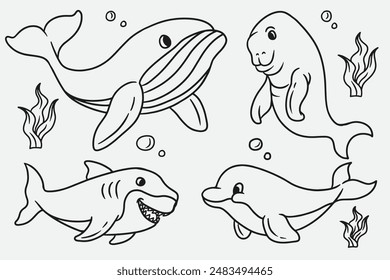 doodles sea mammals good for coloring book, drawing book, and kids education