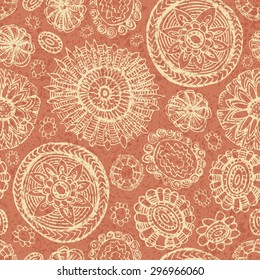 Doodles seamless backgound with flowers vintage colors