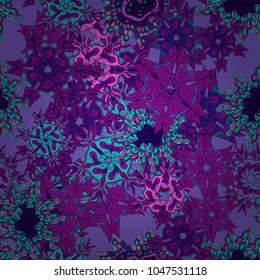 Doodles. Seamless decorative background. Can be used for cards, invitations, save the date cards and many more. On violet, purple and blue colors. Vector illustration.