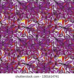 Doodles. Seamless decorative background. Can be used for cards, invitations, save the date cards and many more. On purple, white and black colors. Vector illustration.