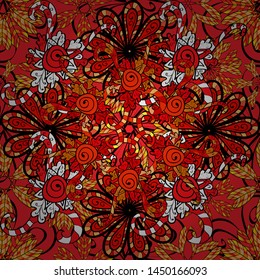Doodles. Seamless decorative background. Vector illustration. Can be used for cards, invitations, save the date cards and many more. On orange, black and red colors.