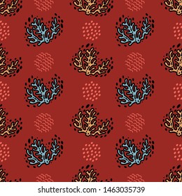 Doodles seamless pattern with corals in vector. Illustration can be used for wallpaper, pattern fills, web page background, surface textures design.
