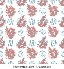 Doodles seamless pattern with corals in vector. Illustration can be used for wallpaper, pattern fills, web page background, surface textures design.